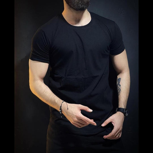 Men’s Plain Black Jersey T-Shirt-1Pc Round Neck Style